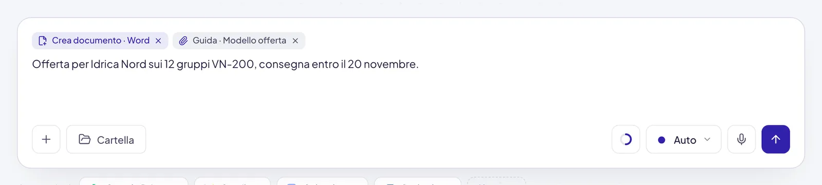 Sopra il campo due targhette, Crea documento · Word e il nome del modello scelto, e sotto la richiesta scritta come sempre