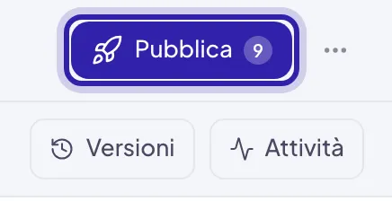Il pulsante Pubblica evidenziato in alto a destra nel costruttore, con il numero 9 delle modifiche non pubblicate