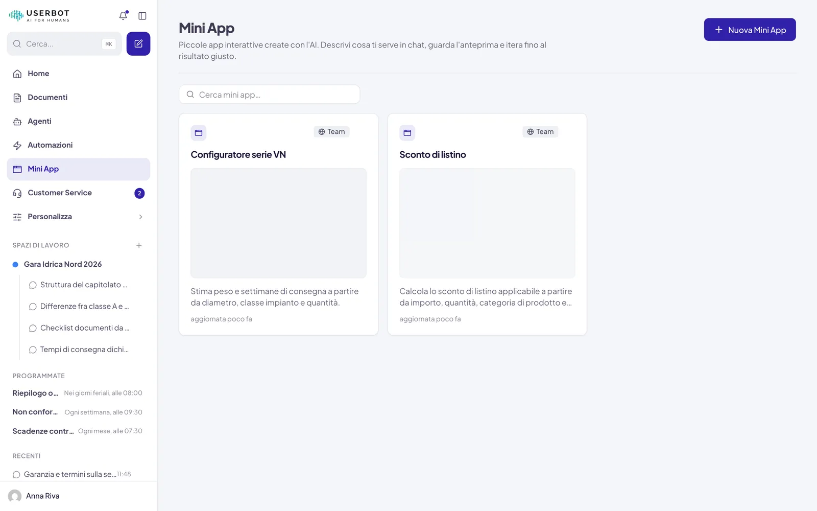 La pagina Mini App
