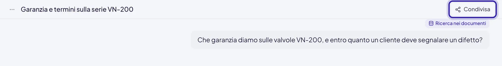 L'intestazione di una conversazione condivisa: in alto a destra il pulsante dice Condivisa, evidenziato